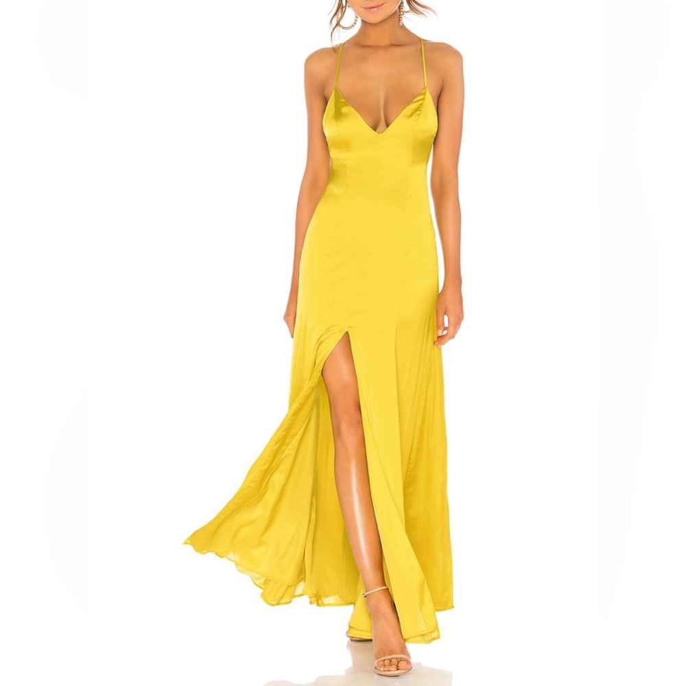 REVOLVE lime yellow Satin Dress with Criss-Cross Straps